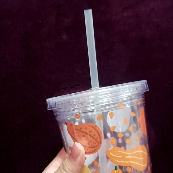 SOLD!! Fall Autumn Themed Cold Drink Tumbler w/ Lid & Reusable Straw - Picture 5 of 9
